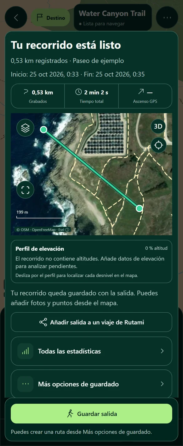 Interfaz de HikeSnap: Graba y conserva tu salida