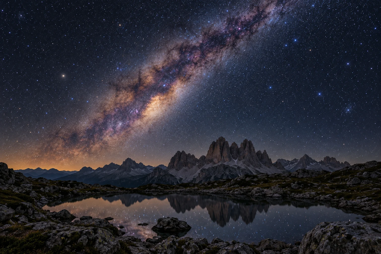 La Vía Láctea sobre un lago y montañas
