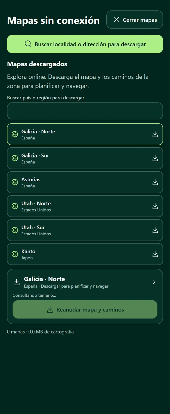 Interfaz de HikeSnap: Prepara mapas sin cobertura