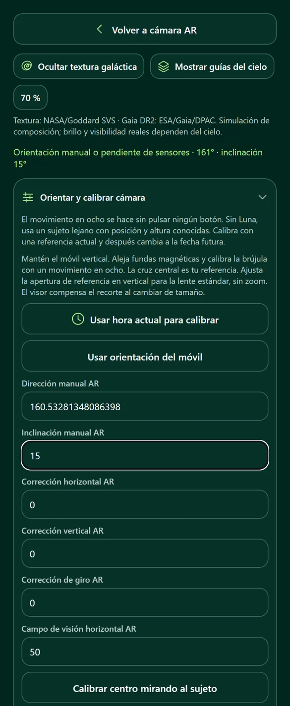 Interfaz de HikeSnap: Calibra antes de encuadrar
