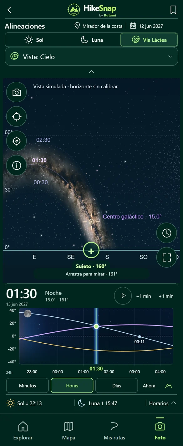Interfaz de HikeSnap: Prepara tu noche